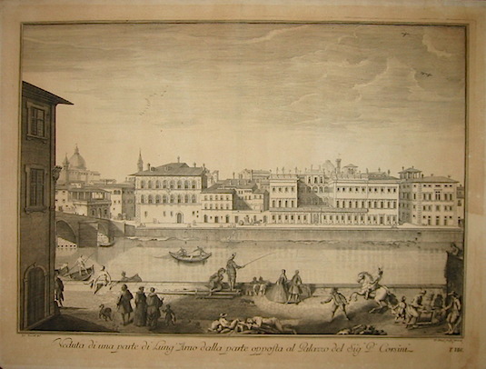 Zocchi Giuseppe (1711-1767)  Veduta di una parte di Lung'Arno dalla parte opposta al Palazzo del Sig. Principe Corsini 1744 Firenze 